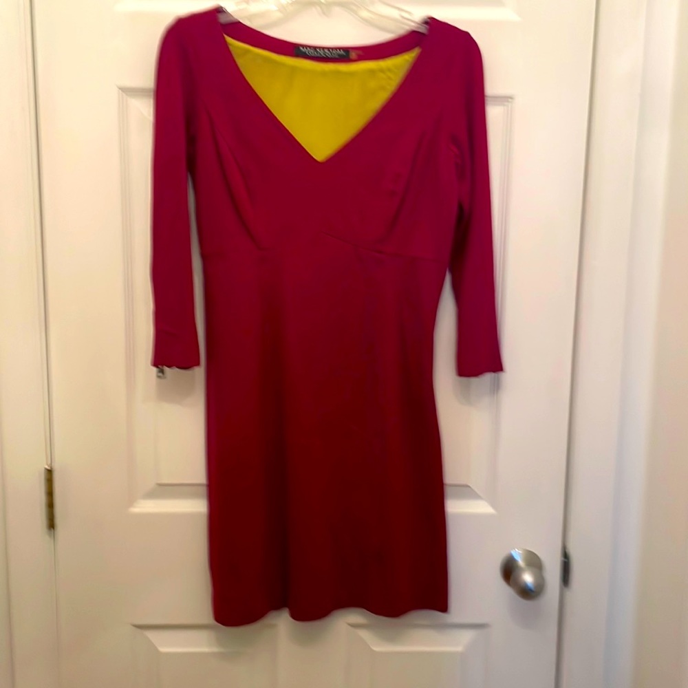 Dark Pink 3/4 Sleeve Mini Dress